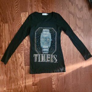 POL Graphic Baby Tee Sequin Bedazzle Long-Sleeved NEW S‎ M L